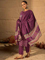 Yellow Embroidered Straight Kurta Trousers With Dupatta Set
