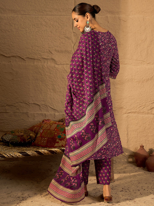 Yellow Embroidered Straight Kurta Trousers With Dupatta Set
