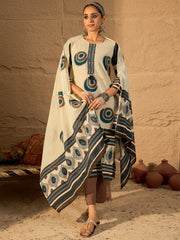 Black Embroidered Straight Kurta Trousers With Dupatta Set