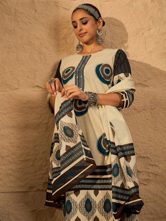 Black Embroidered Straight Kurta Trousers With Dupatta Set