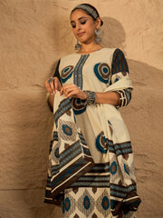 Black Embroidered Straight Kurta Trousers With Dupatta Set