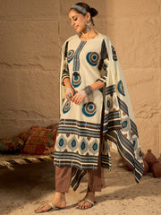 Black Embroidered Straight Kurta Trousers With Dupatta Set