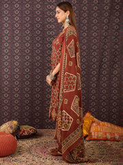 Black Printed Straight Kurta Trousers With Dupatta set