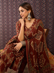 Black Printed Straight Kurta Trousers With Dupatta set