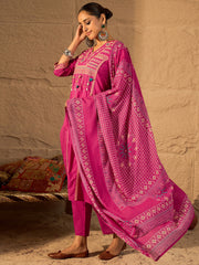 Black Printed Straight Kurta Trousers With Dupatta Set