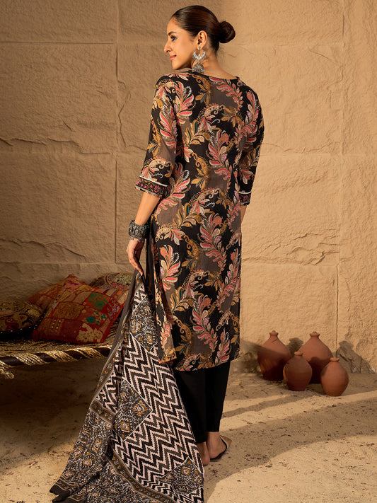 Purple Embroidered Straight Kurta Trousers With Dupatta Set