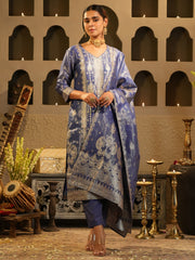 Pink Embroidered Straight Kurta Trousers With Dupatta Set