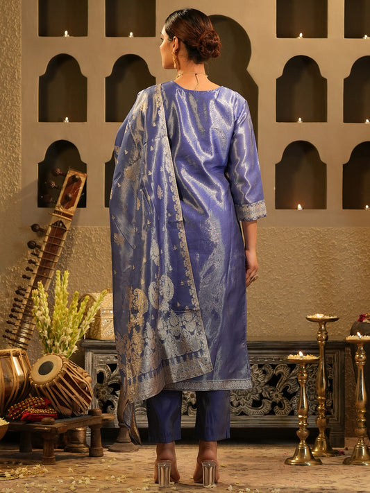 Pink Embroidered Straight Kurta Trousers With Dupatta Set