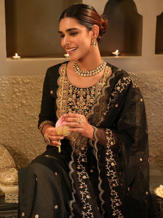 Multi Printed A-Line Kurta Trousers With Dupatta Set