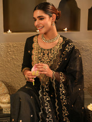 Multi Printed A-Line Kurta Trousers With Dupatta Set