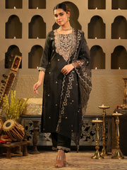 Multi Printed A-Line Kurta Trousers With Dupatta Set