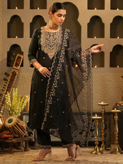 Multi Printed A-Line Kurta Trousers With Dupatta Set