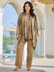 Indo Era Grey Printed Kaftan Kurta Trousers Set