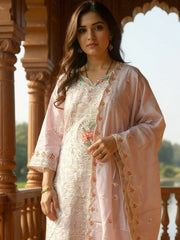 Lavender Embroidered Straight Kurta Trousers With Dupatta Set