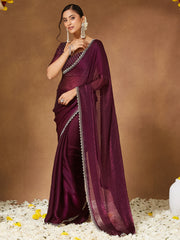 Women's Chiffon Purple Embellished Designer Saree With Blouse Piece