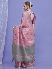 ساري نسائي من الكتان الأرجواني بتصميم منسوج مع قطعة بلوزة