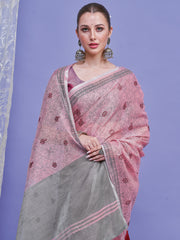 ساري نسائي من الكتان الأرجواني بتصميم منسوج مع قطعة بلوزة