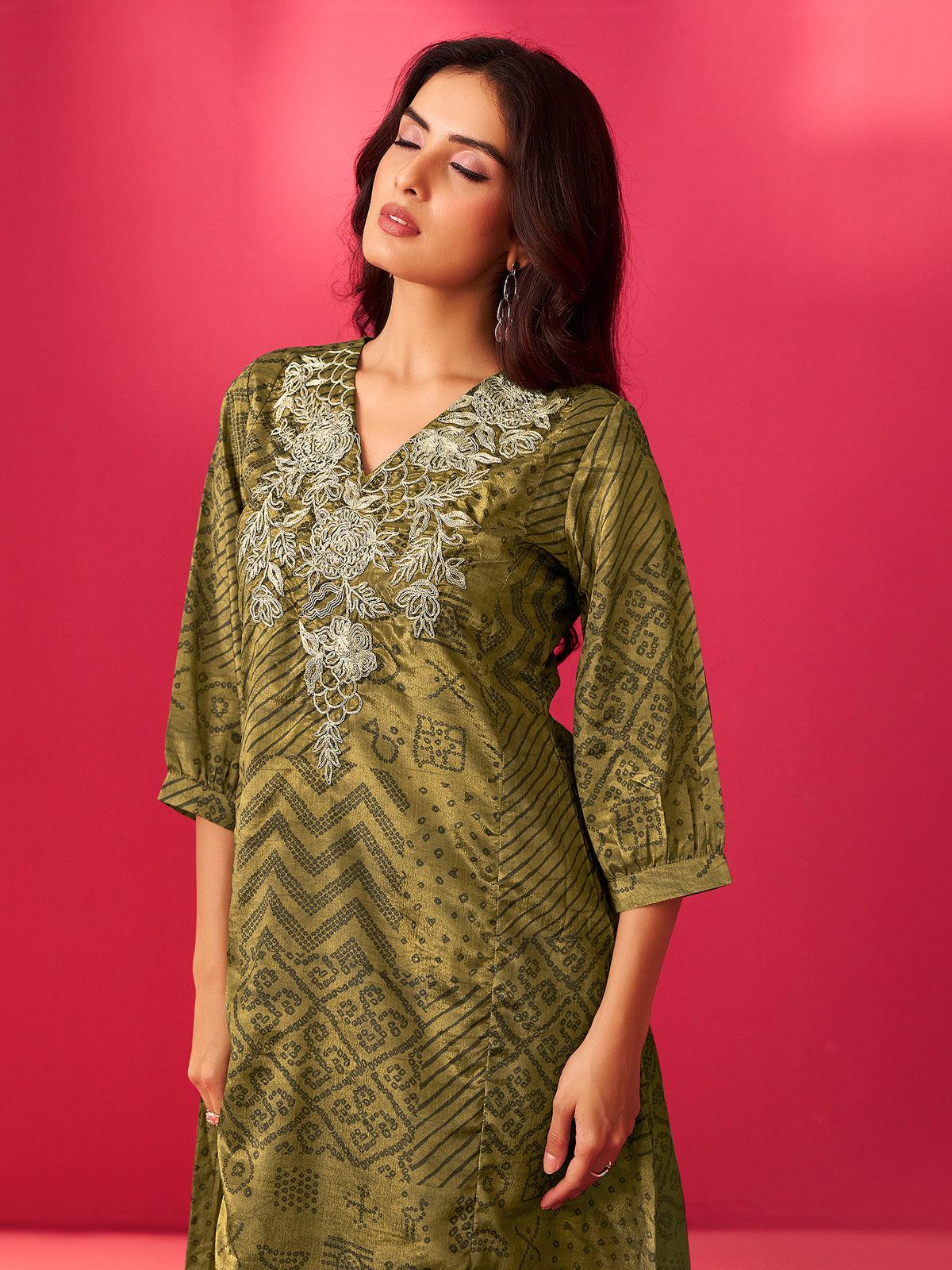 Green Embroidered Straight Kurta Trousers Set