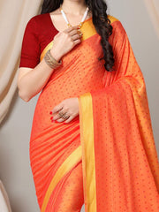 Women's Poly Georgette Peach Solid DesignerSaree With Blouse Piece