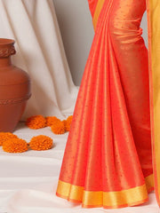 Women's Poly Georgette Peach Solid DesignerSaree With Blouse Piece