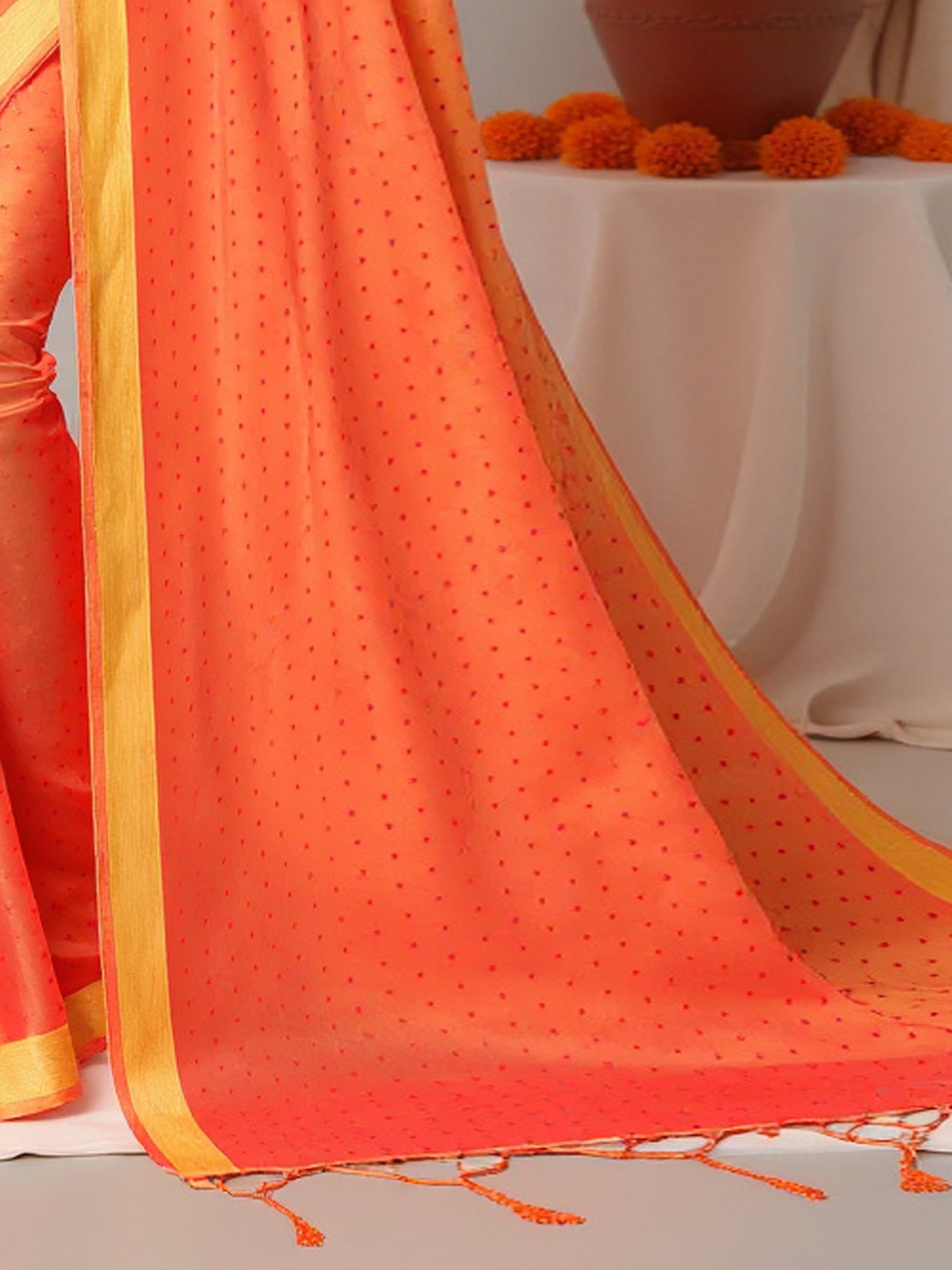 Women's Poly Georgette Peach Solid DesignerSaree With Blouse Piece