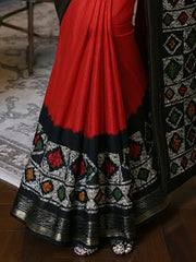 Women's Art Silk Red Printed Designer Saree With Blouse Piece