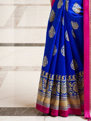Women's Art Silk Blue Printed DesignerSaree With Blouse Piece