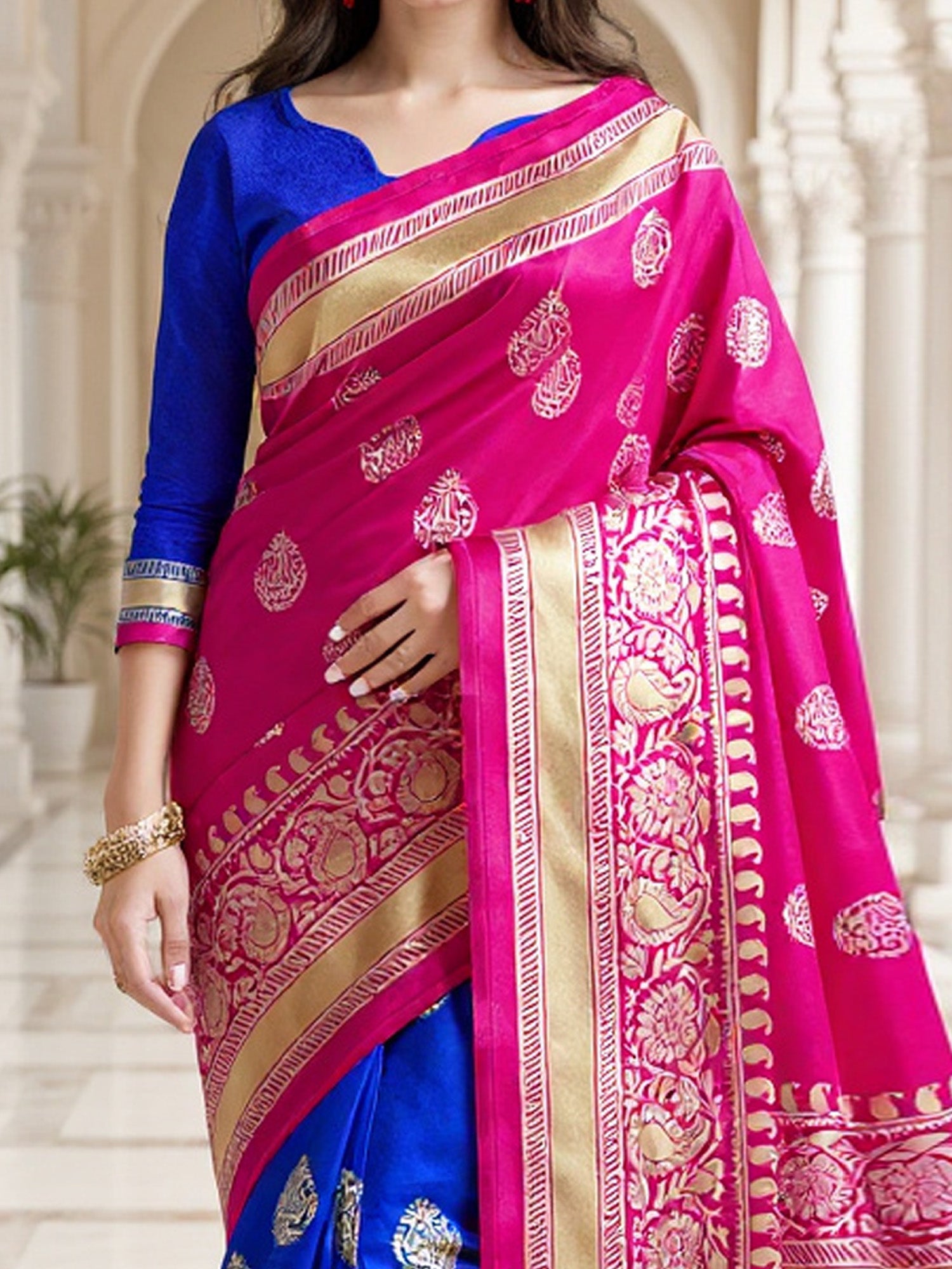 Women's Art Silk Blue Printed DesignerSaree With Blouse Piece