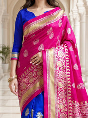 Women's Art Silk Blue Printed DesignerSaree With Blouse Piece