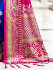 Women's Art Silk Blue Printed DesignerSaree With Blouse Piece