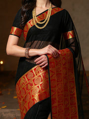 Women's Art SIlk Black Solid Designer Saree With Blouse Piece