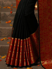 Women's Art SIlk Black Solid Designer Saree With Blouse Piece