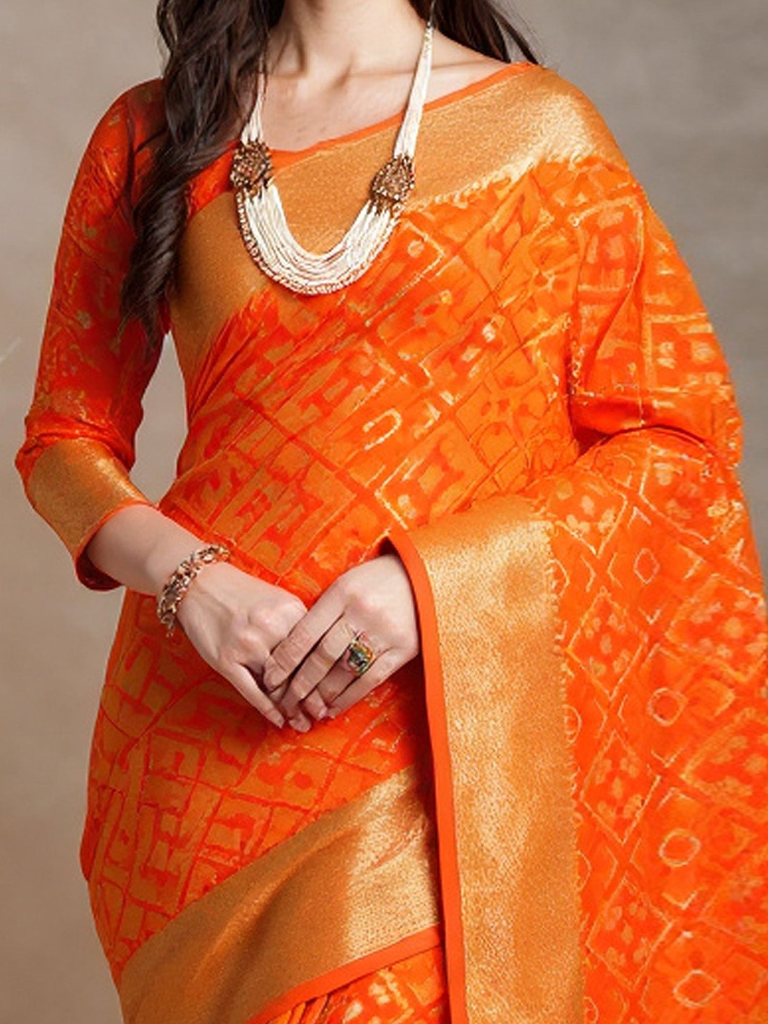Women's Silk Blend Orange Woven Design DesignerSaree With Blouse Piece