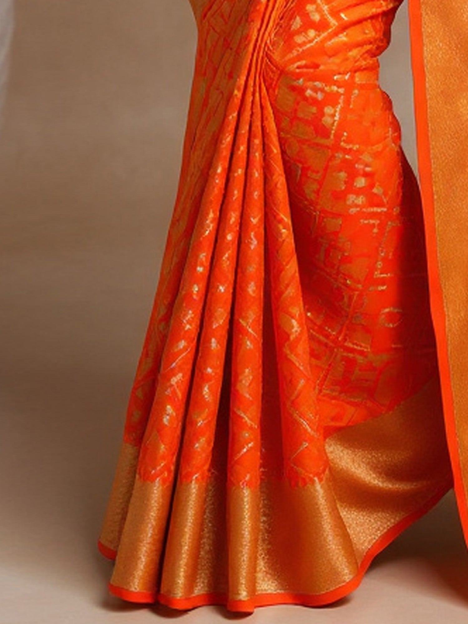Women's Silk Blend Orange Woven Design DesignerSaree With Blouse Piece