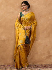 Women's Dola Silk Mustard Digital Print Designer Saree With Blouse Piece