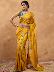Women's Dola Silk Mustard Digital Print Designer Saree With Blouse Piece