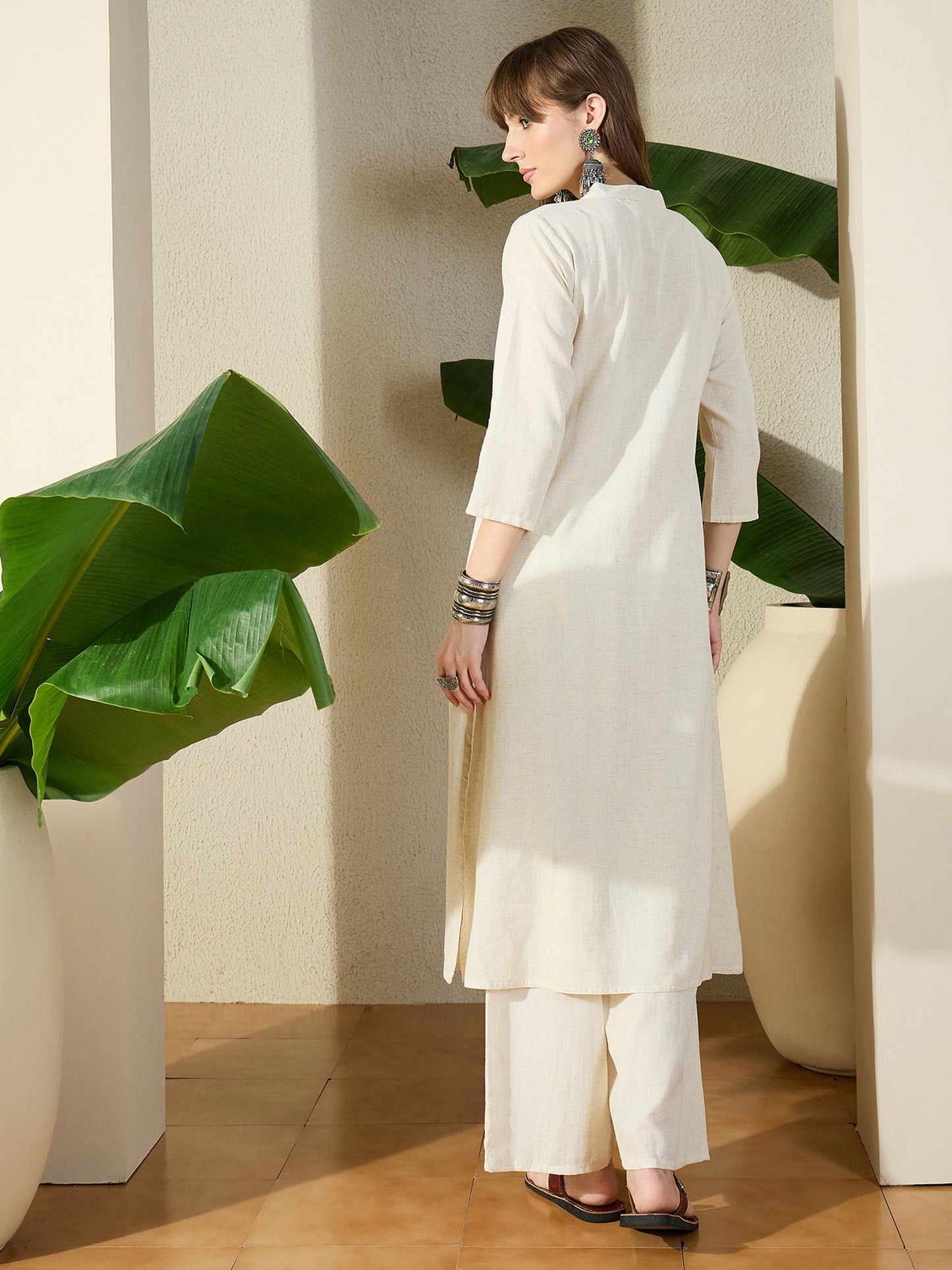 White Embroidered A-Line Kurta Palazzos NA Set