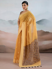 Women's Pure Cotton Mustard Woven Design DesignerSaree With Blouse Piece