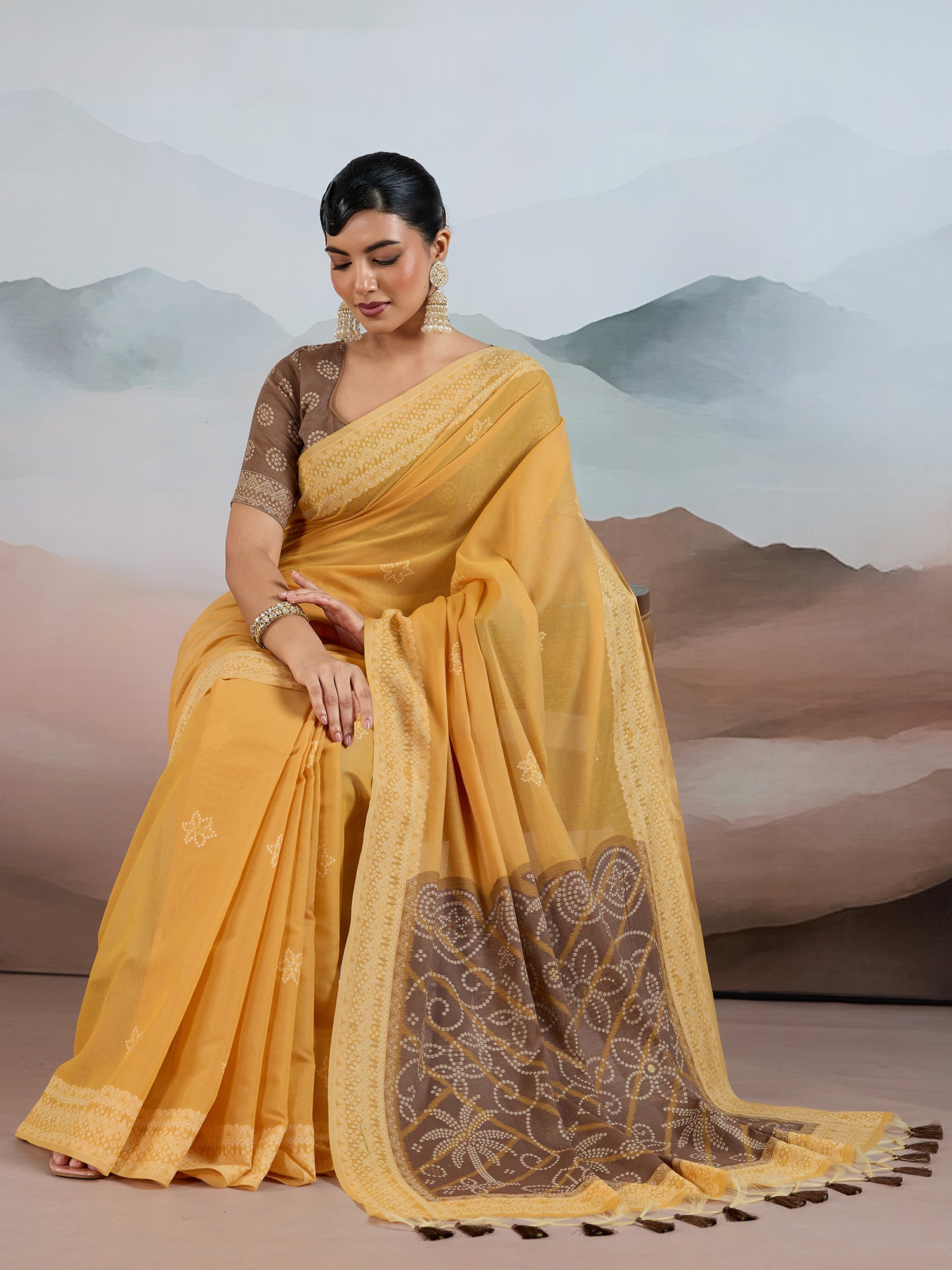 Women's Pure Cotton Mustard Woven Design DesignerSaree With Blouse Piece