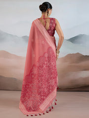 Women's Pure Cotton Pink Woven Design DesignerSaree With Blouse Piece