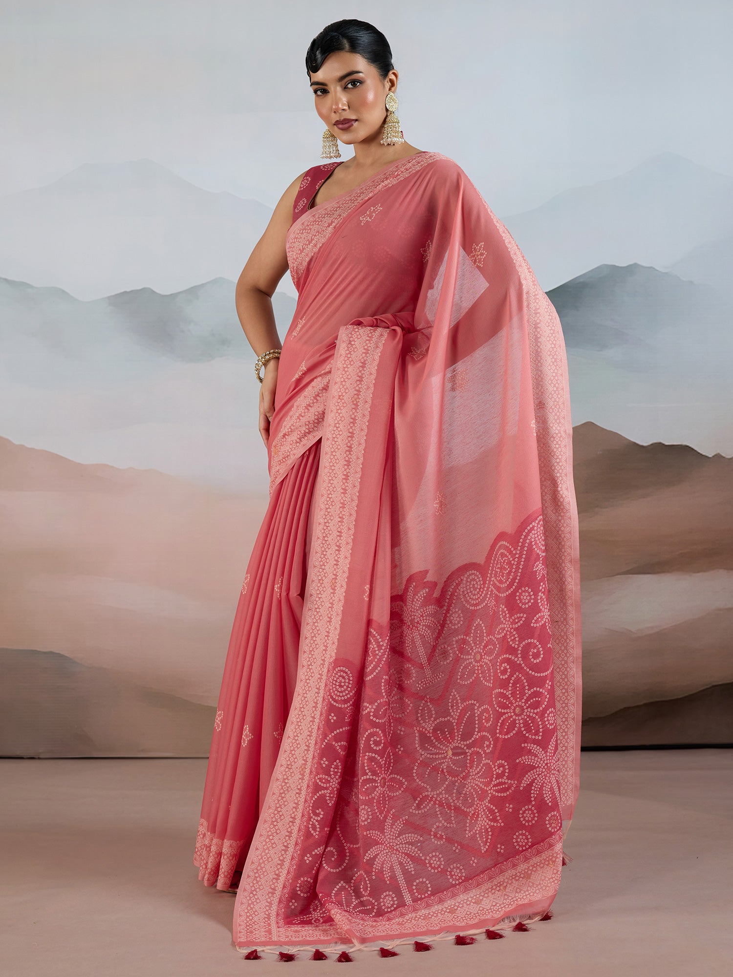 Women's Pure Cotton Pink Woven Design DesignerSaree With Blouse Piece