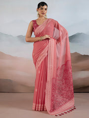 Women's Pure Cotton Pink Woven Design DesignerSaree With Blouse Piece