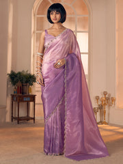 Women's Pure Silk Lavendar Embellished DesignerSaree With Blouse Piece