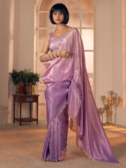 Women's Pure Silk Lavendar Embellished DesignerSaree With Blouse Piece
