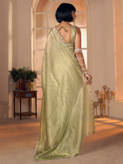 Women's Pure Silk Light Green Embellished DesignerSaree With Blouse Piece