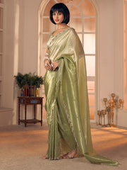 Women's Pure Silk Light Green Embellished DesignerSaree With Blouse Piece