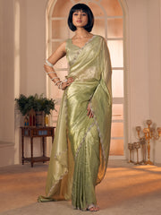 Women's Pure Silk Light Green Embellished DesignerSaree With Blouse Piece
