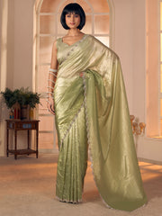 Women's Pure Silk Light Green Embellished DesignerSaree With Blouse Piece