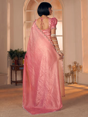Women's Pure Silk Pink Embellished DesignerSaree With Blouse Piece