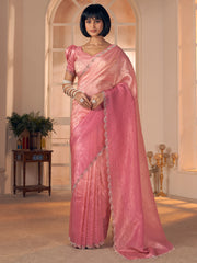 Women's Pure Silk Pink Embellished DesignerSaree With Blouse Piece